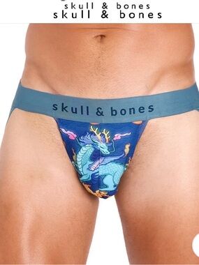 Skull & Bones Men's Blue Dragon Print Jockstrap